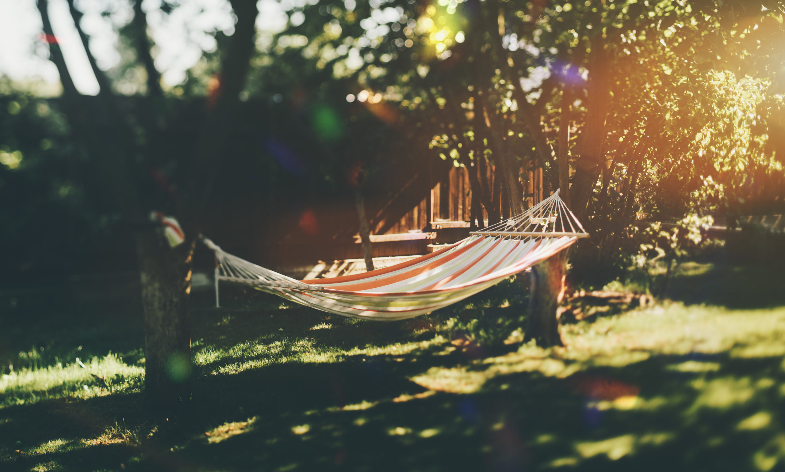 Thuis vakantie vieren: Hangmat in eigen tuin.